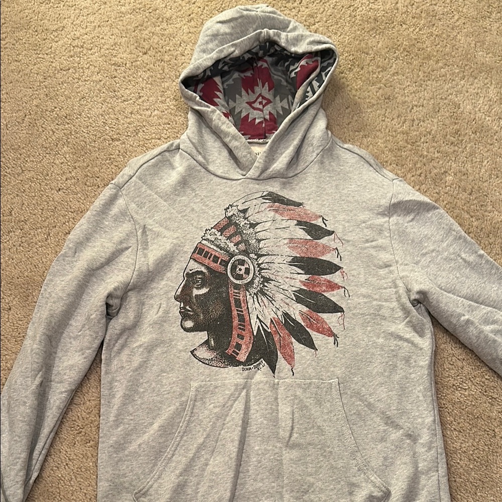 Denim & Supply Ralph Lauren Gray and Red Sweater with Native American Design
